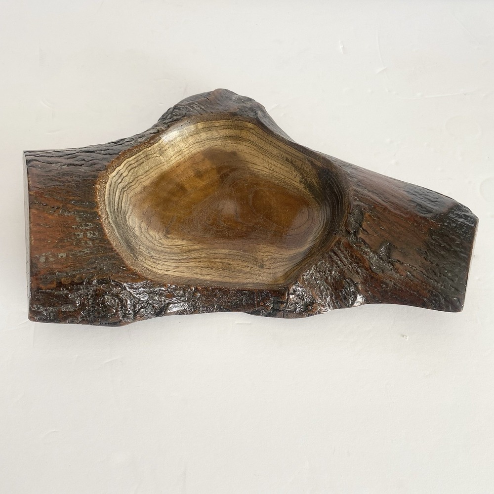 Hand Turned Wooden Bowl Artisan Handmade Live Edge Wood‎ Plant Tray Rustic Art
